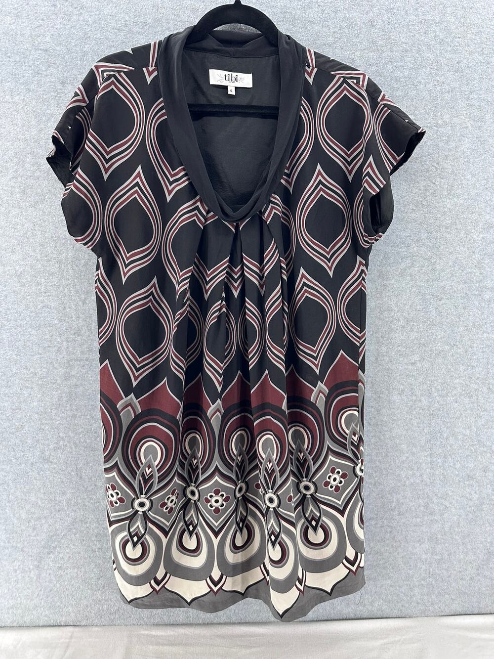 Tibi Women's sz 6 Tribal Print 100% Silk Shift Dress Tunic Mini Cap Sleeve Fall